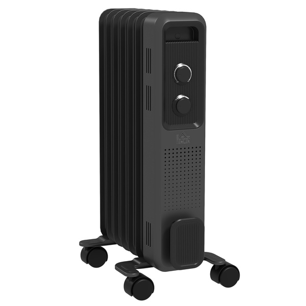 HOMCOM 1500W Oil Filled Radiator, Portable Electric Heater with 3 Heat Settings, Safety Cut-Off and Wheels, Grey