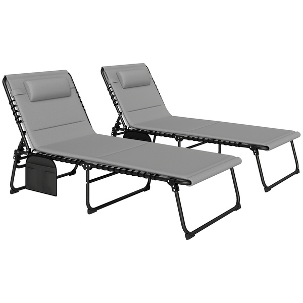Outsunny Set of Two Reclining Sun Loungers - Light Grey