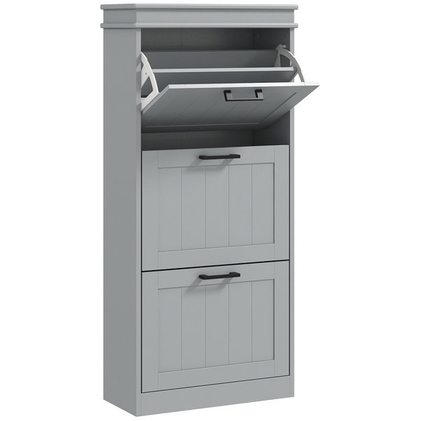 HOMCOM Three-Drawer Minimalistic Shoe Cabinet - Grey