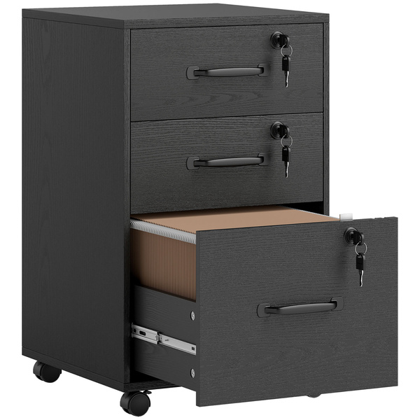HOMCOM Three Drawer Wood-Effect Filing Cabinet - Black