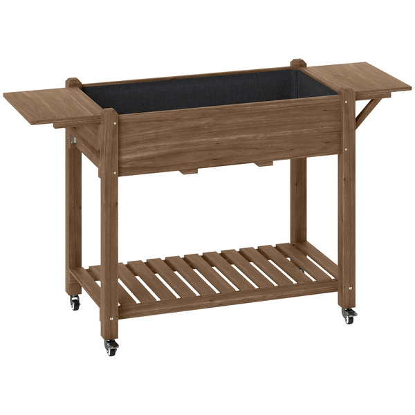 Outsunny 46 x 94cm Wooden Raised Planter, with Shelves - Carbonised