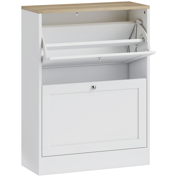 HOMCOM Two Flip Drawer Shoe Cabinet - White