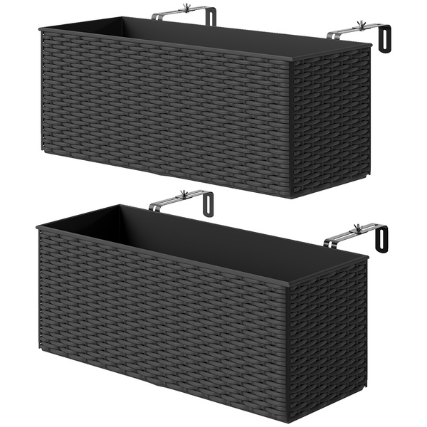 Outsunny Set of Two Rattan-Effect Planters - Black