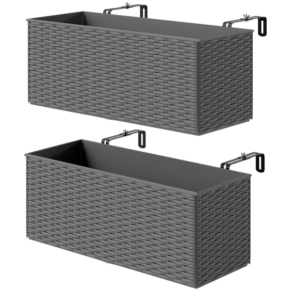 Outsunny Set of Two Rattan-Effect Planters - Grey