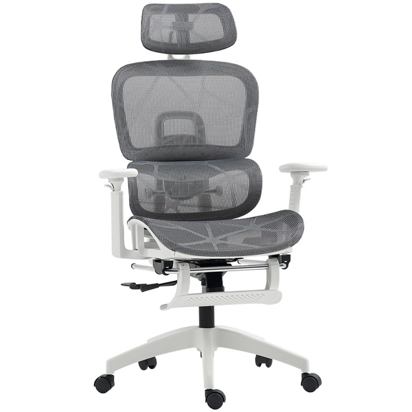 HOMCOM Multi-Adjustable Mesh Office Chair - Grey and White