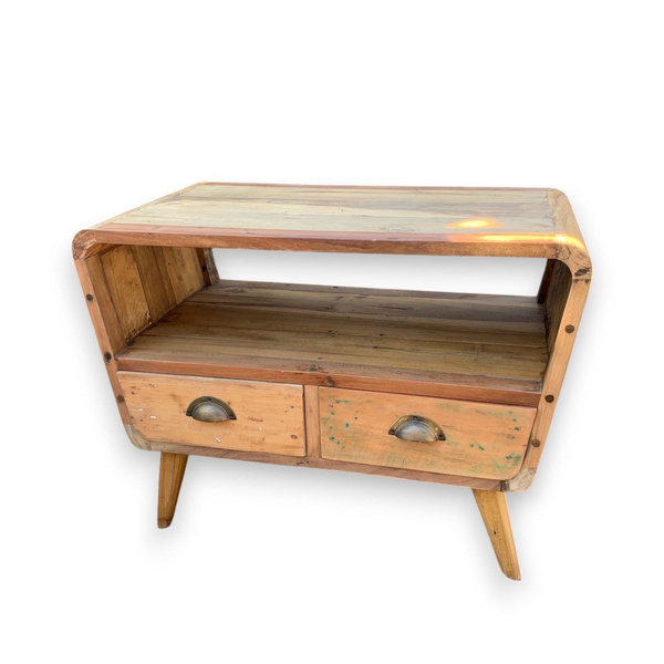 Small TV Stand with 2 Draws Round - Recycled Wood