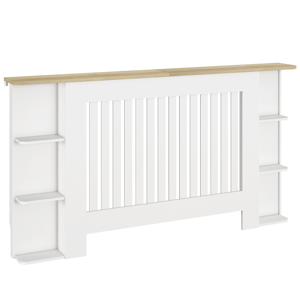 HOMCOM Radiator Cover with Open Storage Shelves, Vertical Slatted Cabinet Shelf Heater Cover for Living Room, Hallway, Large, White (H: 83 / W: 152 / D: 19 cm)