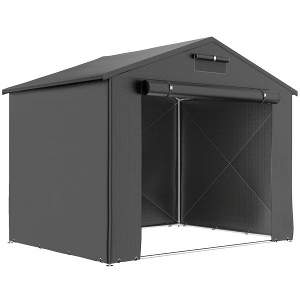 Outsunny 8 x 6 ft Outdoor Garden Storage Shed, Waterproof Bike Tent with Roll-Up Zipper Door