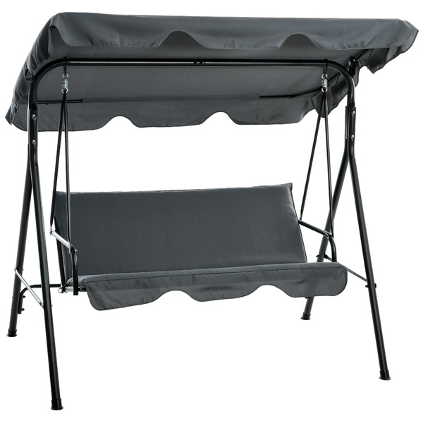 Outsunny 3 Seater Garden Swing Chair, Outdoor Swing Chair with Adjustable Canopy, Mental Frame & Cushions, Grey