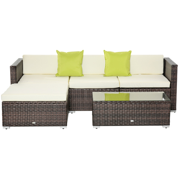 Outsunny Rattan Corner Sofa Set 4-Seater Outdoor Garden Sofa for Patio - Brown