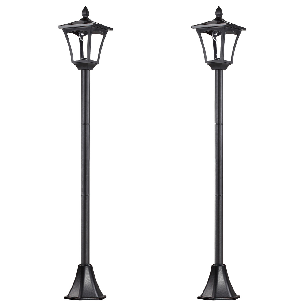 Outsunny 2 Pieces Outdoor Garden Solar Post Lamp Sensor Dimmable LED Lantern Bollard Pathway 1.6M Tall – Black