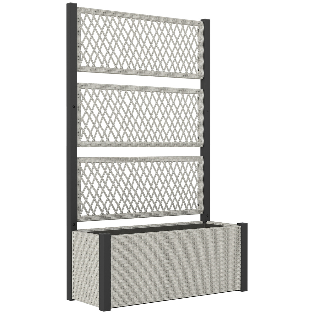 Outsunny Garden Planter Box with Trellis, Liner for Climbing Plants, Vegetables, Flowers, 90 x 35 x 148 cm, Mixed-grey