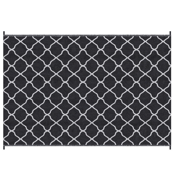 Outsunny Reversible Outdoor Rug, Plastic Straw Mat w/ Carry Bag Ground Stakes for Garden RV Picnic Beach Camping 182x274cm Black