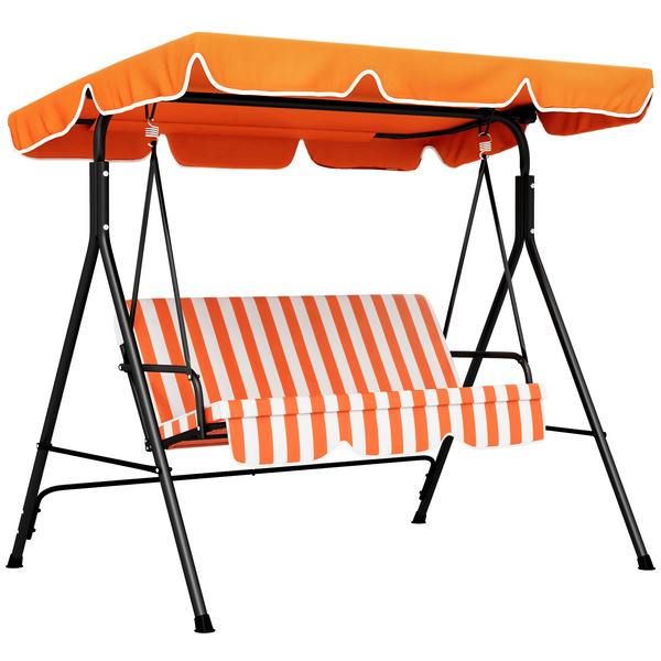 Outsunny 3 Seater Garden Swing Chair, Outdoor Swing Chair with Adjustable Canopy, Mental Frame & Cushions, Orange