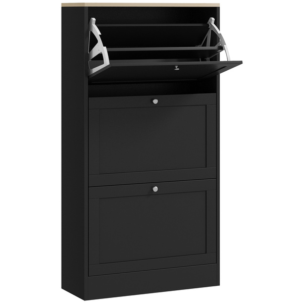 HOMCOM Modern Compact Three-Drawer Shoe Storage Cabinet - Black