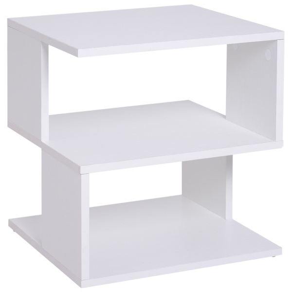 HOMCOM Side Table, Square Coffee Table, Modern End Table with 2 Tier Storage Shelves for Living Room, Bedroom, White