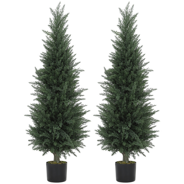 HOMCOM Set of Two Artificial Cypress Trees - Green