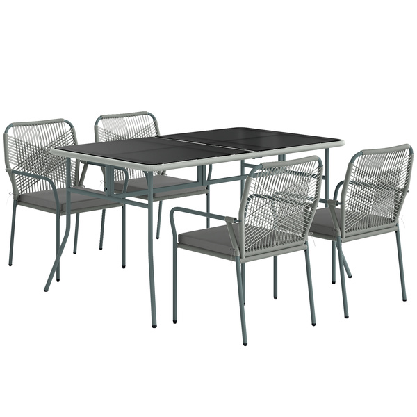 Outsunny Five-Piece PE Rattan Garden Dining Set with Cushions & Stackable Chairs - Light Grey