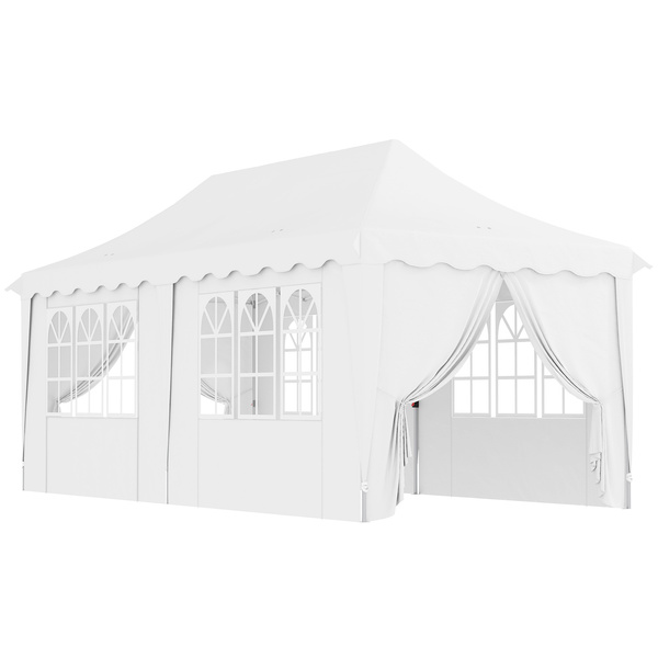 Outsunny 3 x 6m Pop Up Gazebo with Sides, UPF50+ Height Adjustable Marquee Party Tent, Wedding Canopy, Instant Event Shelter with Carry Bag and Sand Bags for Garden, White