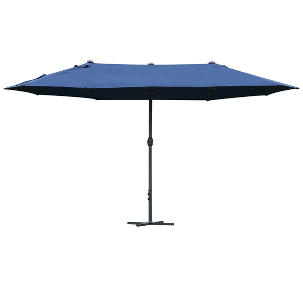 Outsunny 4.6M Sun Umbrella Canopy Double-sided Crank Sun Shade w/ Cross Base Dark Blue