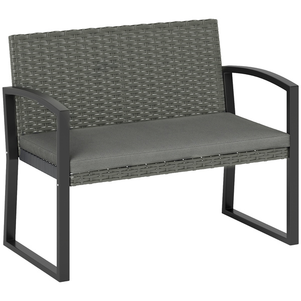 Outsunny Two-Seater Rattan Garden Bench - Light Grey