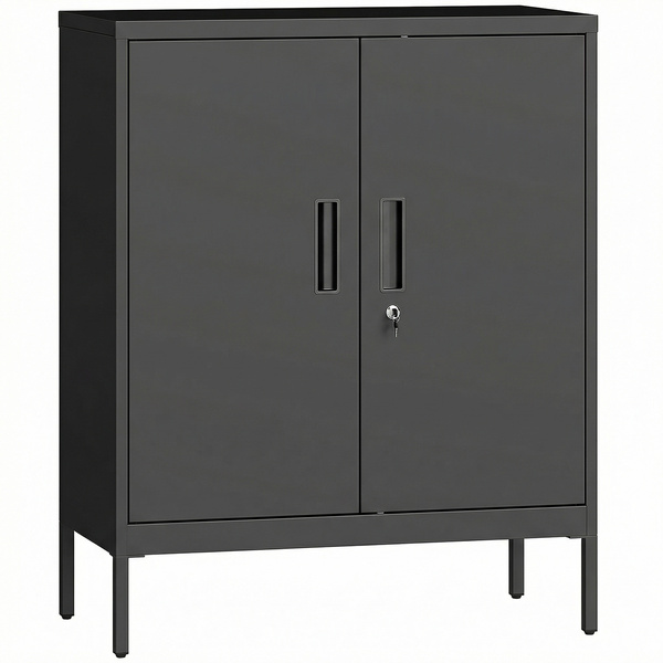 HOMCOM Metal Storage Cabinet with Lock and Adjustable Shelves - Black