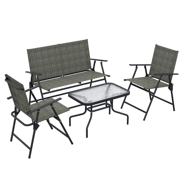 Outsunny Four-Piece Metal Garden Sofa Set - Mixed Brown