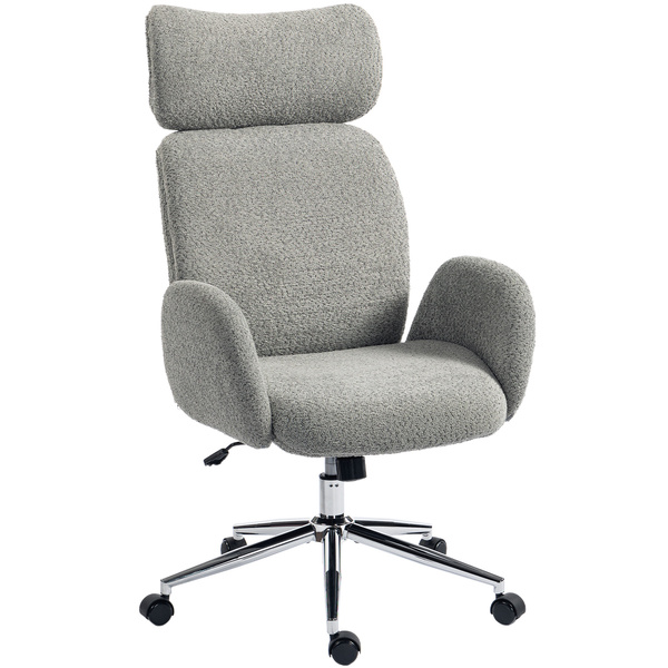 HOMCOM Office Chair with Adjustable Headrest, Spring Pack, Curved Line, Boucle Fabric - Charcoal Grey