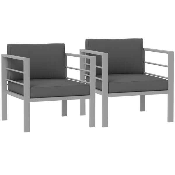 Outsunny Garden Sofa Set of 2, All-Weather Garden Sofa Set with Removable Cushions, Metal Frame Outdoor Furniture for Balcony, Charcoal Grey