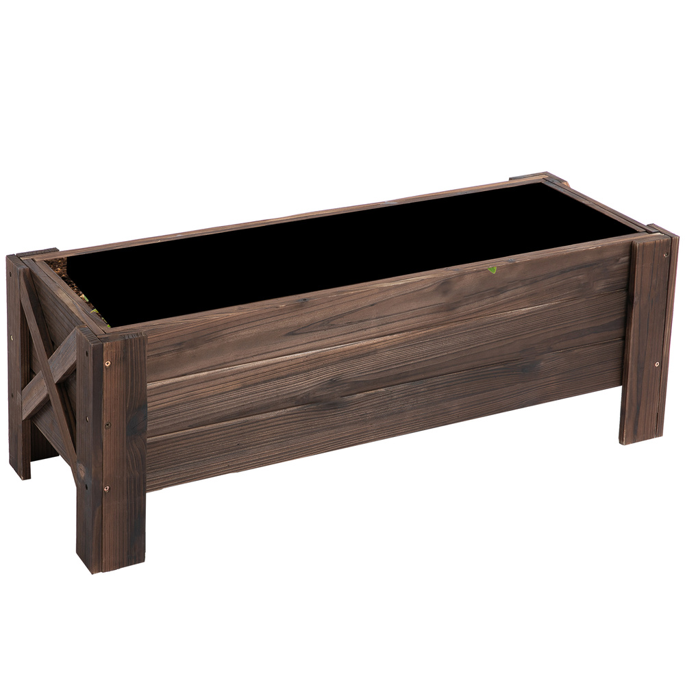Outsunny 58L Garden Raised Bed Planter Grow Containers for Outdoor Patio Plant Flower Vegetable Pot Fir Wood, 100 x 36.5 x 36 cm, Carbonized Colour