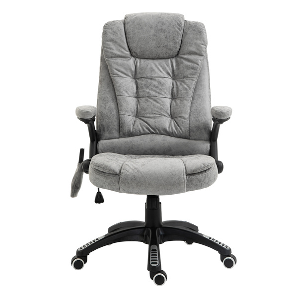 Vinsetto Massage Recliner Chair Heated Office Chair with Six Massage Points Microfiber Cloth 360° Swivel Wheels Grey