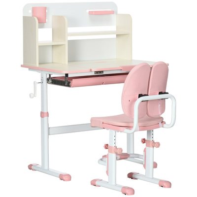 HOMCOM Kids Desk and Chair Set, with Storage Shelves, Washable Cover, for Ages 3-12 Years - Pink