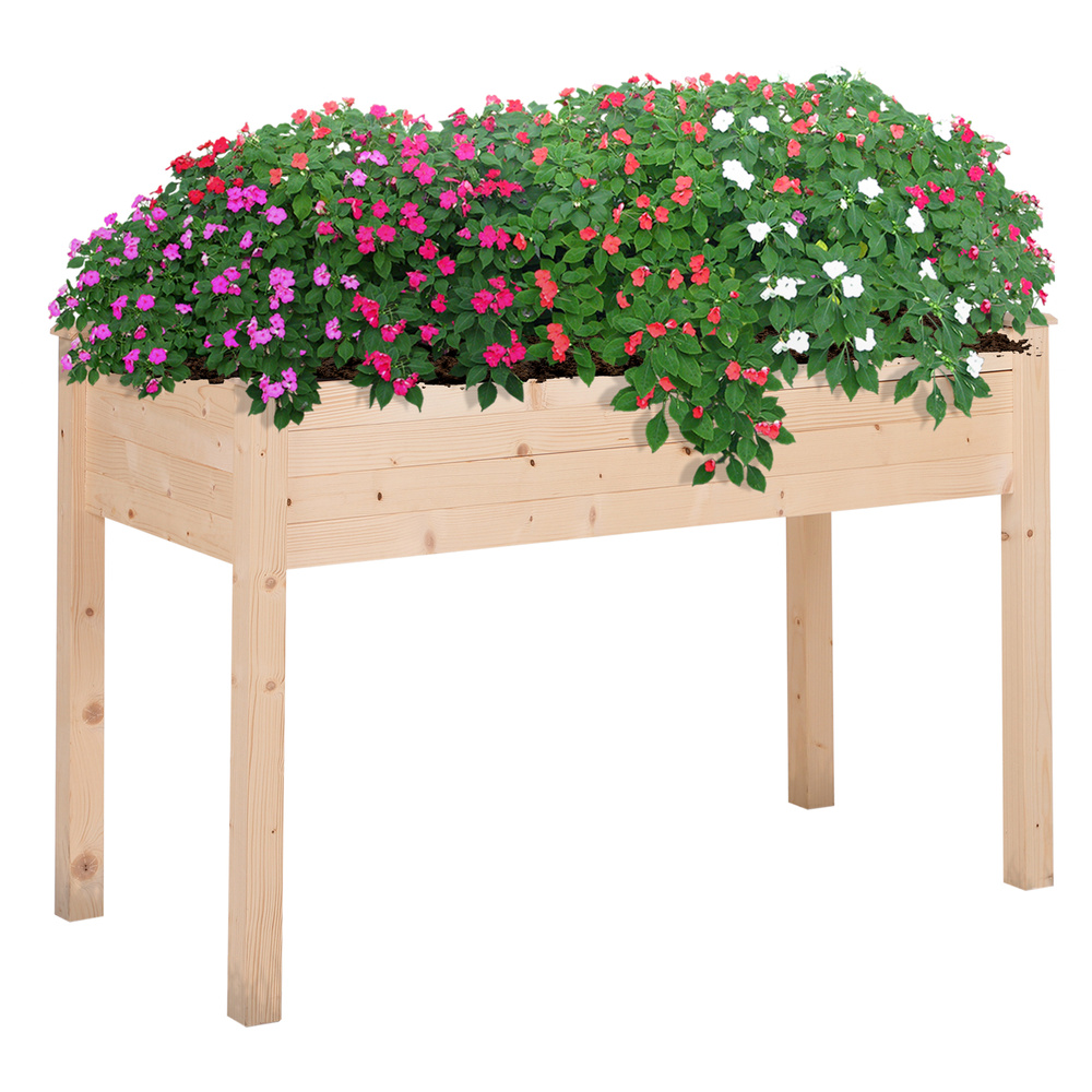 Outsunny Garden Wooden Planters, Non-Woven Fabric, Rectangular Raised Bed,Fir Wood,Indoor/Outdoor, 122.5Lx56.5Wx76H cm