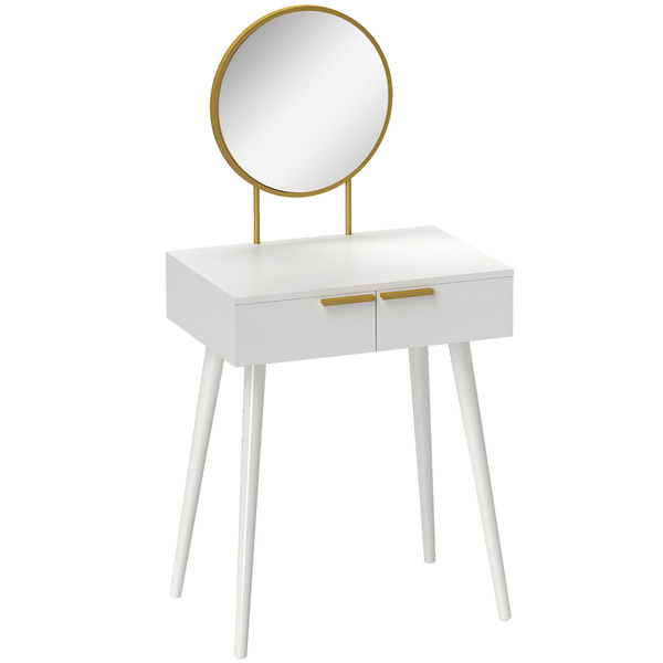 HOMCOM Elegant Dressing Table, with Round Mirror, 60 x 40 x 123 cm - White