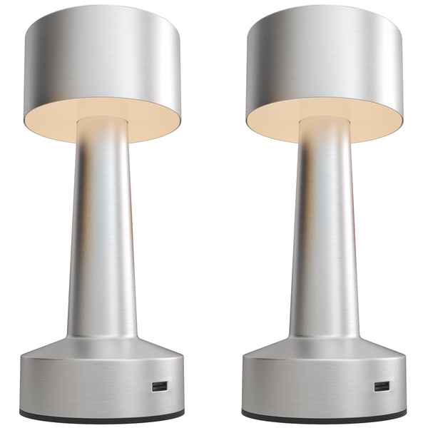 2 Pack Cordless Table Lamp, Touch LED Desk Lamp with Rechargeable Battery, 3 Colour, for Bedroom Living Room, Silver