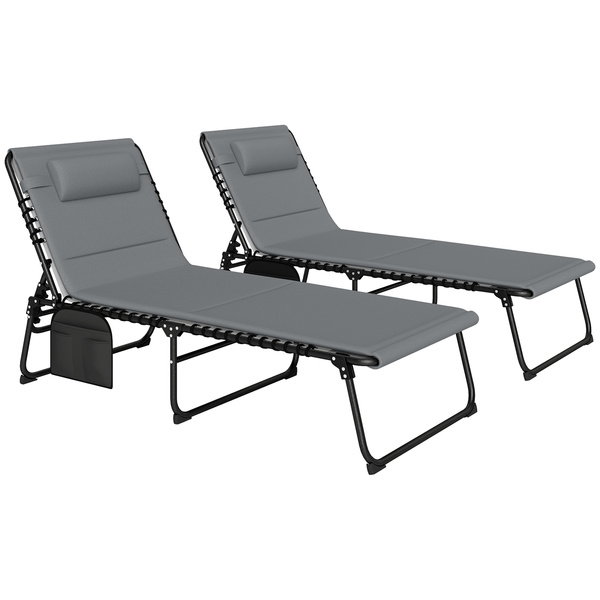 Outsunny Set of Two Reclining Sun Loungers - Charcoal Grey