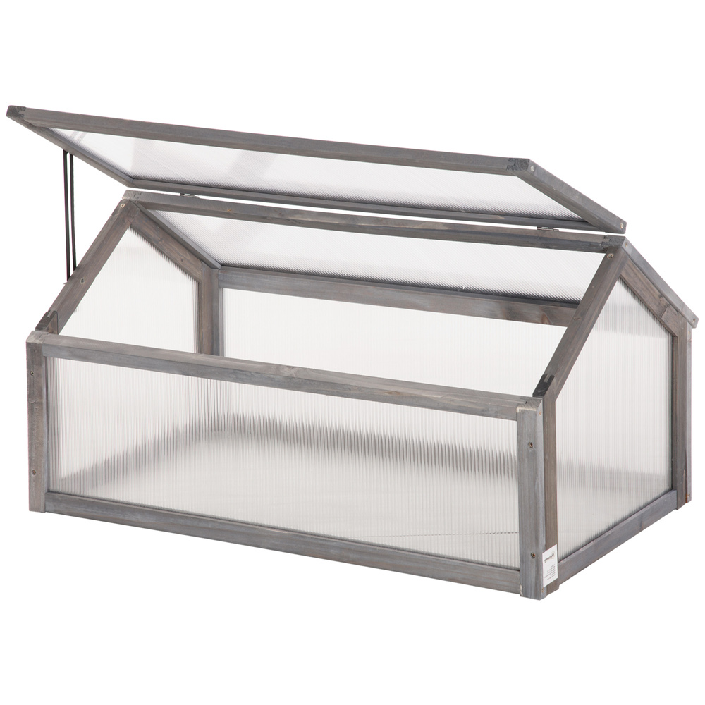 Outsunny Wooden Cold Frame Garden Polycarbonate Greenhouse with Openable Top Cover, Grow House for Flowers, Vegetables, Plants, 90 x 52 x 50cm, Grey