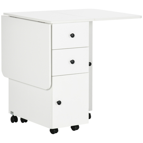 HOMCOM Multi-Storage Six-Person Drop Leaf Dining Table -  White