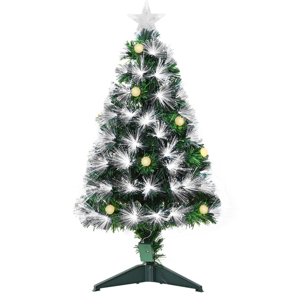 HOMCOM 3ft White Light Artificial Christmas Tree w/ 90 LEDs Star Topper Tri-Base Full Bodied Seasonal Decoration Pre-Lit Home