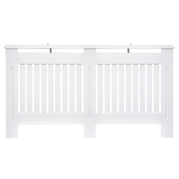 HOMCOM Slatted Radiator Cover Painted Cabinet MDF Lined Grill in White (152L x 19W x 81H cm)