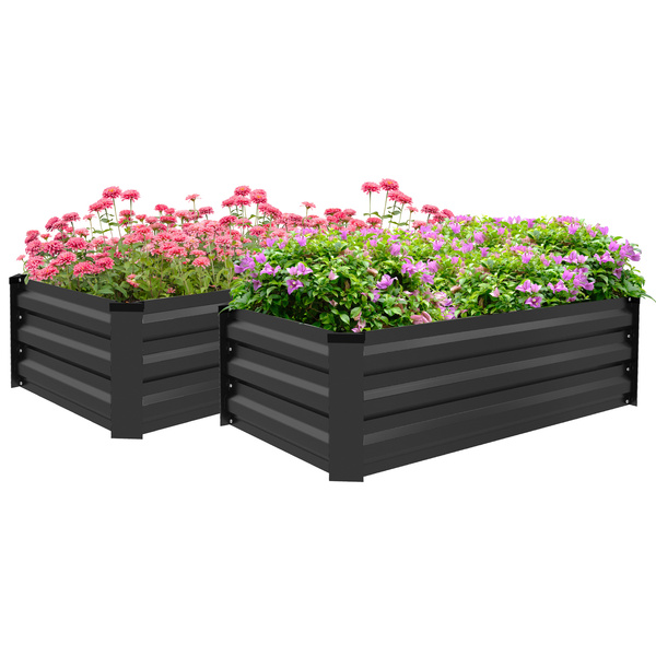 Outsunny Set of Two 100 x 60cm Steel Planter Boxes - Grey