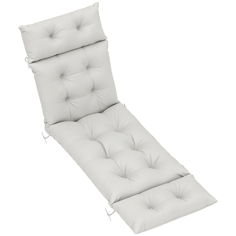 Outsunny Sun Lounger Cushions Only, 190x56x10cm Garden Lounge Chair Cushions, UPF20+ 220gsm Fabric, Thick Sunbed Replacement Pads with 6 Ties, Light Grey