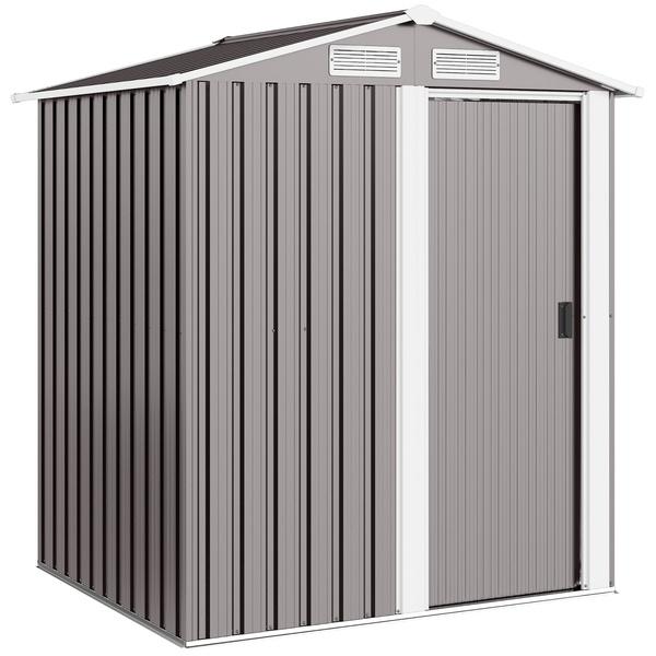 Outsunny Garden Metal Tool Storage Shed with Sliding Door, Sloped Roof and Foundation Kit, 152 x 132 x 188cm, Grey