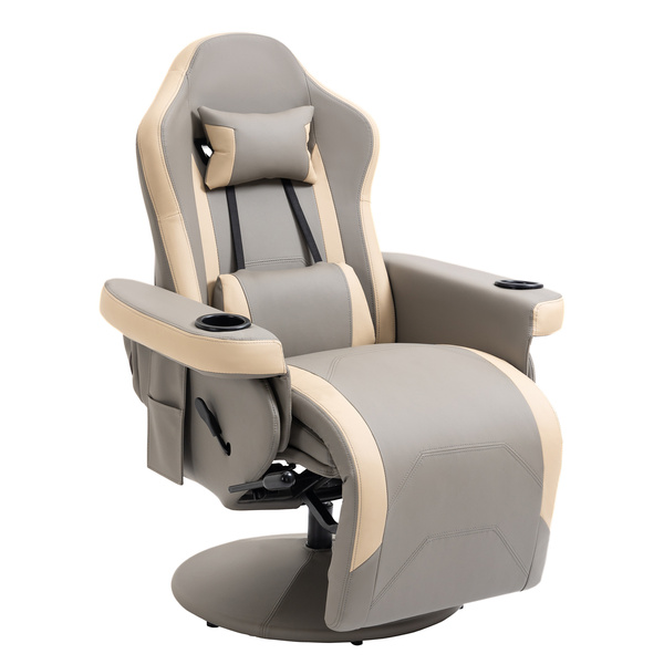 HOMCOM Manual Recliner Armchair PU Leather Lounge Chair w/ Adjustable Leg Rest, 135° Reclining Function, Grey