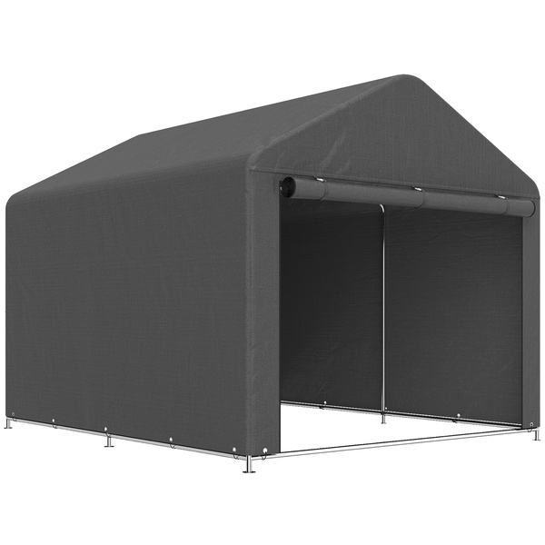 Outsunny 6.6 x 7.8ft Outdoor Garden Storage Shed, Waterproof Bike Tent with Roll-up Zipper Door, Galvanised Metal Frame, Portable Shed Shelter Carport for Motorcycle Garden Tools, Dark Grey