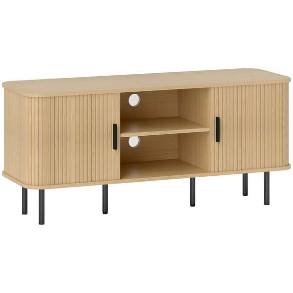 HOMCOM TV Stand Cabinet for TVs up to 55 Inches, TV Unit with Storage Shelves and Cupboard for Living Room, Oak Tone