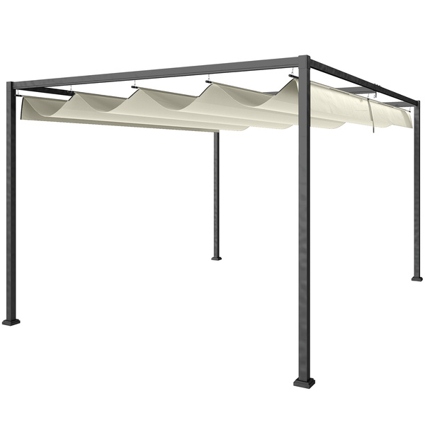 Outsunny 4 x 3(m) Metal Pergola with Retractable Roof, Garden Gazebo Canopy Shelter for Outdoor, Patio, Cream White