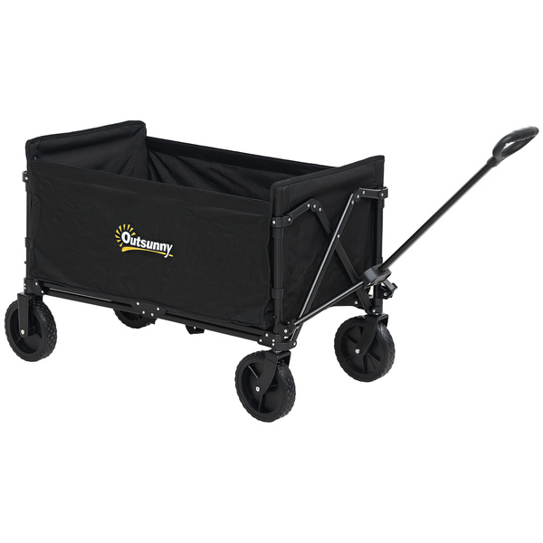 Outsunny 120L Festival Trolley on Wheels, Folding & Compact Camping Trolley Cart with Adjustable Handle for Garden, Beach, Fishing, Black