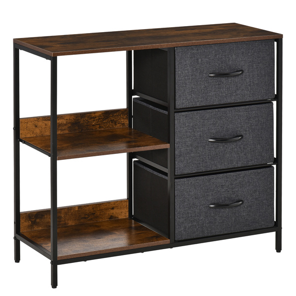 HOMCOM Chest of Drawers Storage  Dresser Cabinet Organizer with 3 Fabric Drawers and 2 Display Shelves for Living Room, Bedroom, Hallway, Black