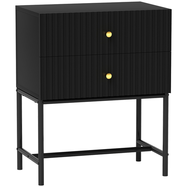 HOMCOM Elegant Two-Drawer Bedside Table - Black